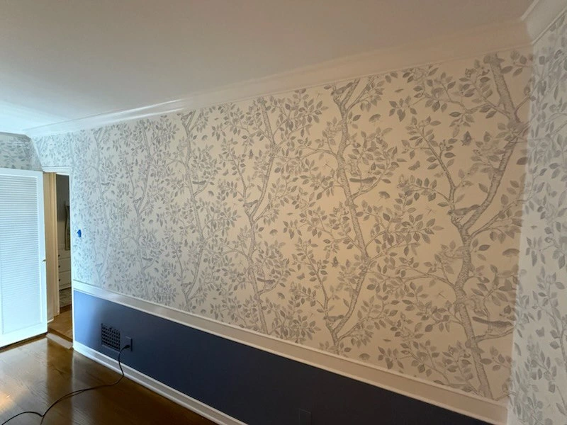Residential wallpaper installation in a modern Oakland home
